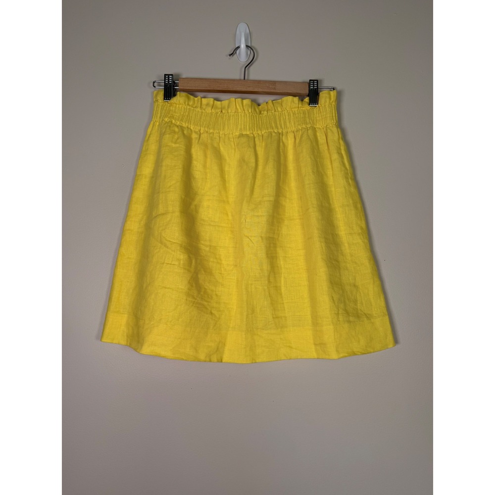 J.Crew Yellow 100% Linen Paperbag Waist Mini Skirt with Pockets Size 6 - Picture 3 of 7